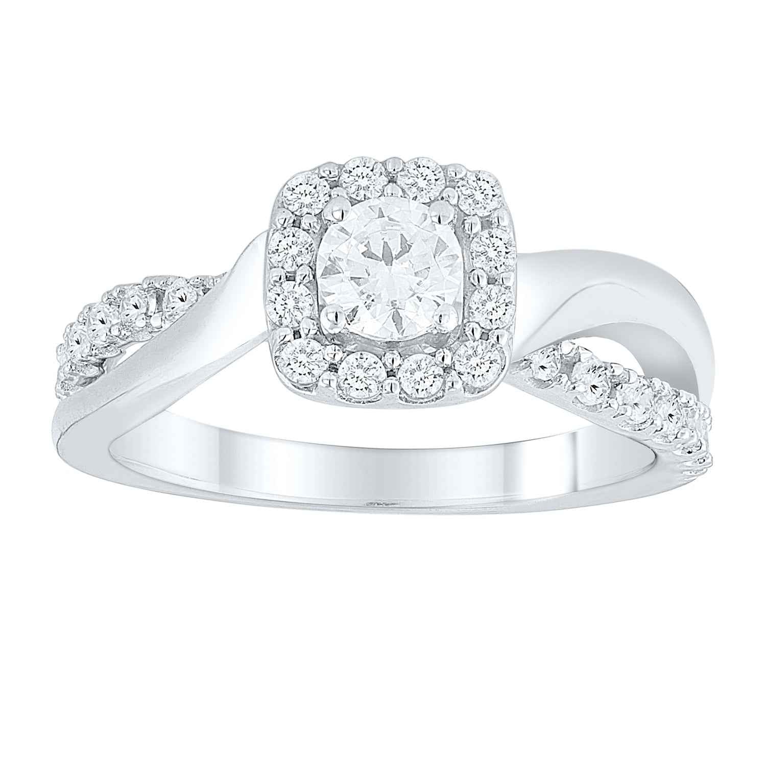 Natural 3/4 ct. tw. Round Brilliant Diamond Halo Twist Engagement Ring in 14K White Gold