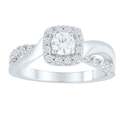 Natural 3/4 ct. tw. Round Brilliant Diamond Halo Twist Engagement Ring in 14K White Gold