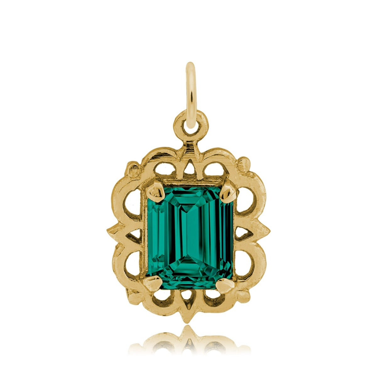 Emerald Cut Green CZ May Birthstone Charm in 14K Yellow Gold