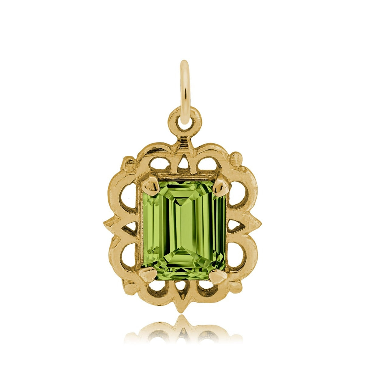 Emerald Cut Green CZ August Birthstone Charm in 14K Yellow Gold
