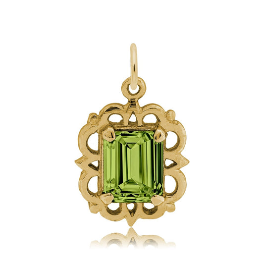 Emerald Cut Green CZ August Birthstone Charm in 14K Yellow Gold