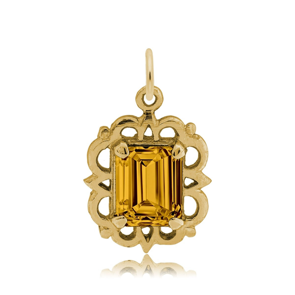 Emerald Cut Yellow CZ November Birthstone Charm in 14K Yellow Gold
