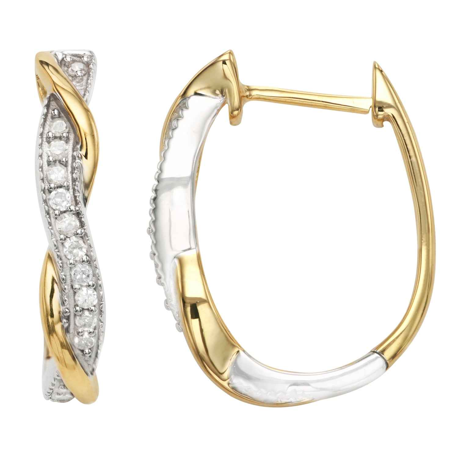 1/4 ct. tw. Diamond Pave Oval Twist Hoop Earrings in 10K Two-Tone White & Yellow Gold