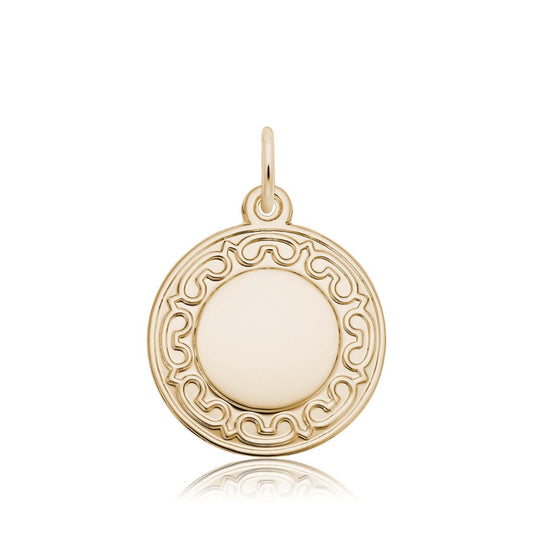 Ornate Round Disc Charm in 14K Yellow Gold