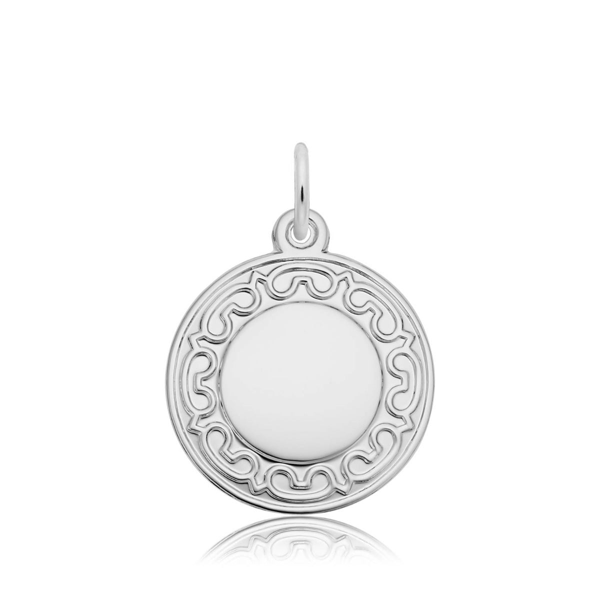Ornate Round Disc Charm in Sterling Silver