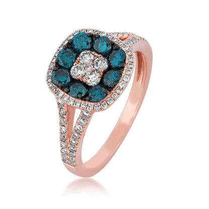 1-1/4ct. tw Treated Blue and White Diamond Cluster Halo Ring in 10K Pink Gold
