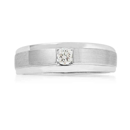 Canadian Rocks Men's 1/5 ct. tw. Round Brilliant Diamond Solitaire Wedding Band with Brushed Center in 10K White front view