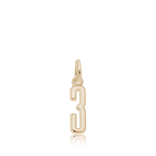 Number 3 Charm in 14K Yellow Gold