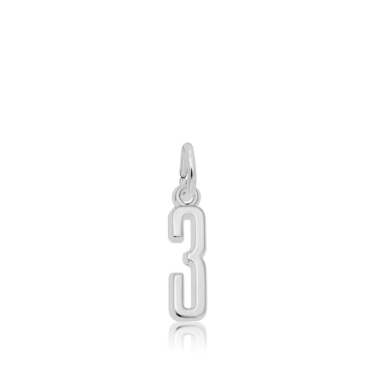 Number 3 Charm in Sterling Silver