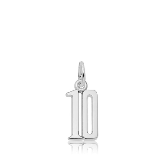 Number 10 Charm in Sterling Silver