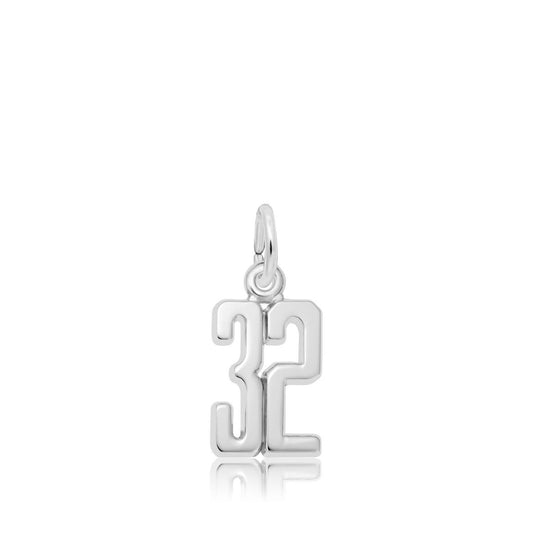 Number 32 Charm in Sterling Silver