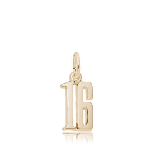 Number 16 Charm in 14K Yellow Gold