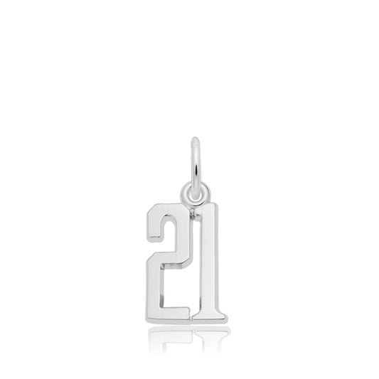 Number 21 Charm in Sterling Silver