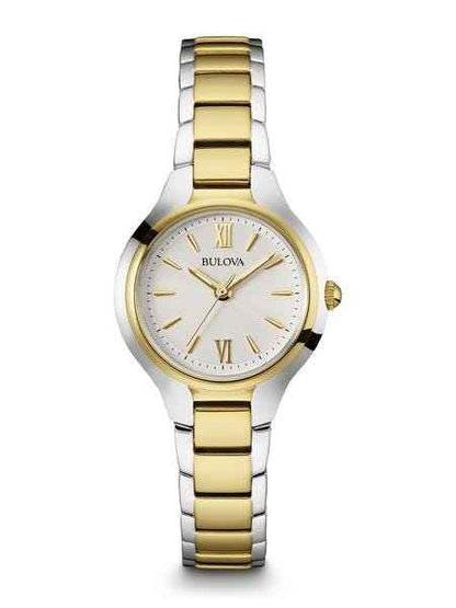 Bulova Classic Collection Ladies' White Dial Watch with Roman Numeral Accent in Two-Tone Stainless Steel