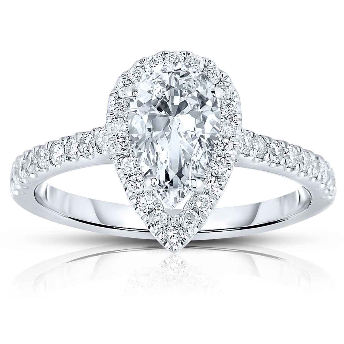 Natural 1-1/4 ct. tw. Pear Diamond Halo Engagement Ring in 14K White Gold