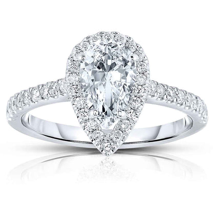 Natural 1-1/4 ct. tw. Pear Diamond Halo Engagement Ring in 14K White Gold