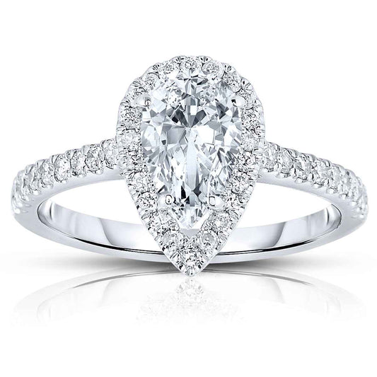 Natural 1-1/4 ct. tw. Pear Diamond Halo Engagement Ring in 14K White Gold