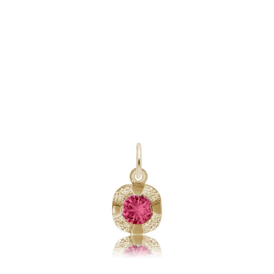 Red Zircon CZ January Birthstone Disc Charm in 14K Yellow Gold