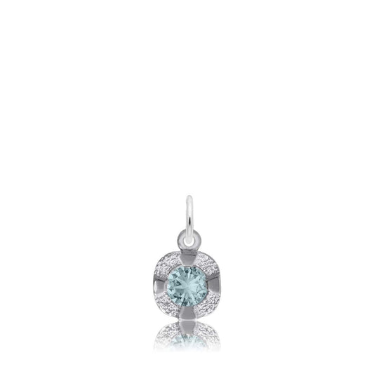 Synthetic Aquamarine March Birthstone Disc Charm in Sterling Silver