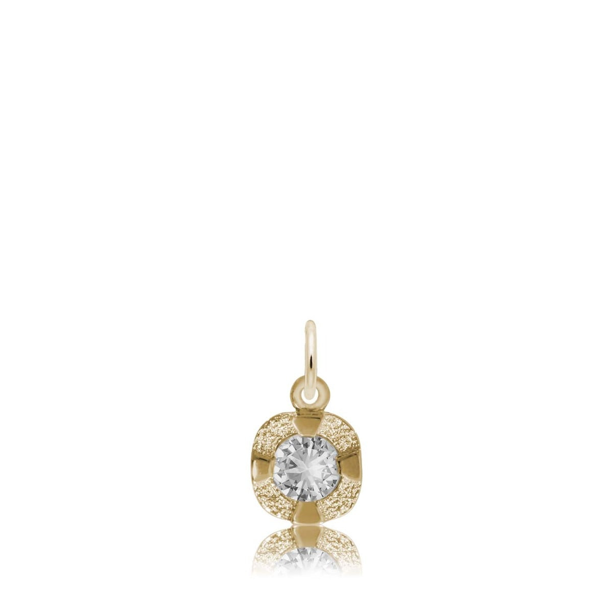 White Zircon CZ April Birthstone Disc Charm in 14K Yellow Gold