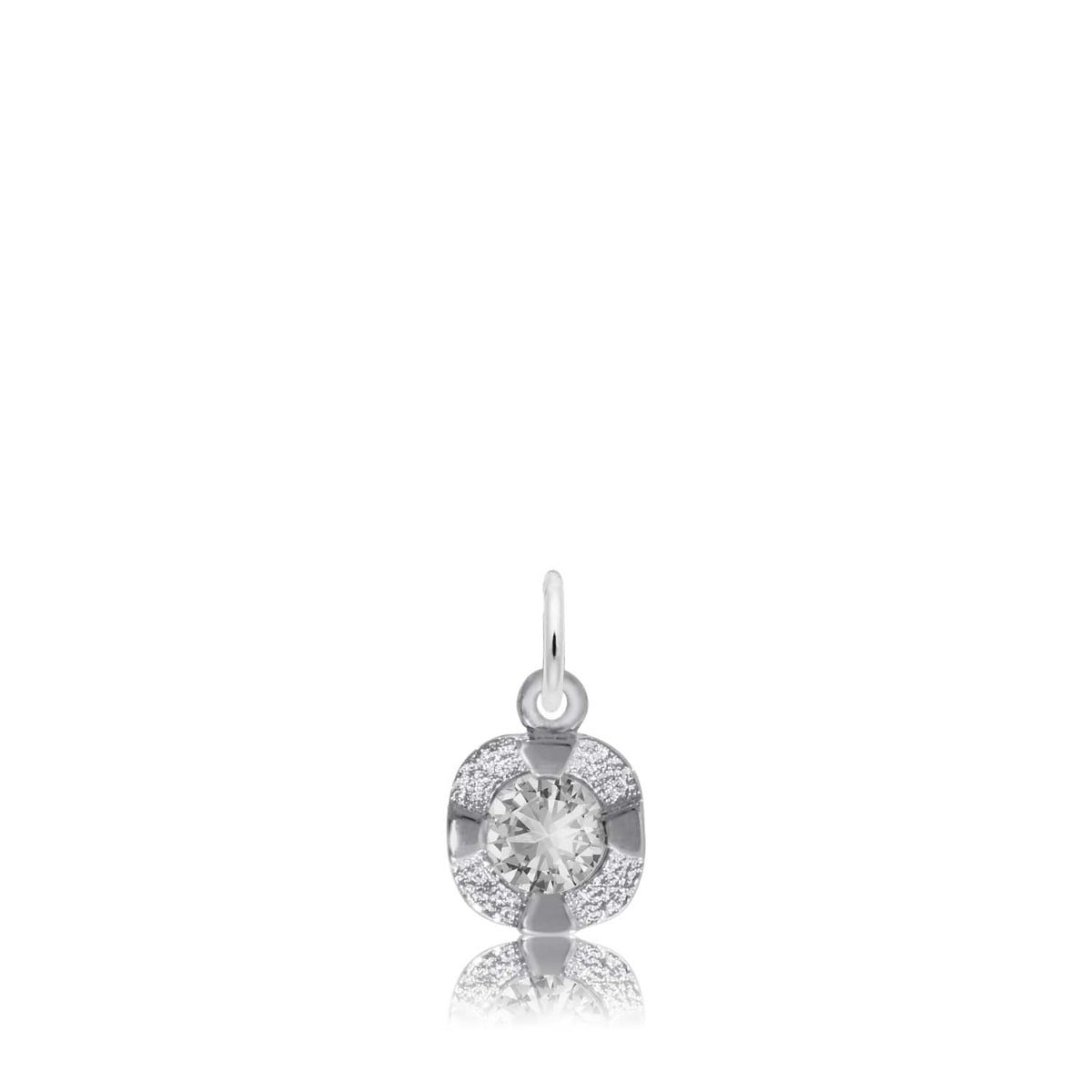 White Zircon CZ April Birthstone Disc Charm in Sterling Silver