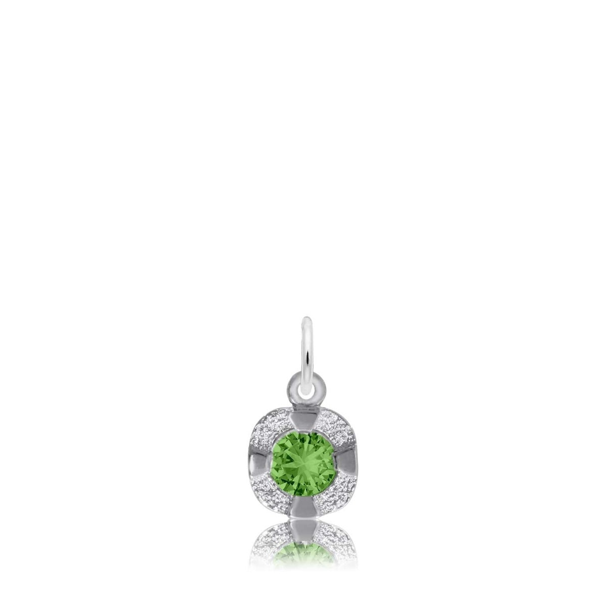 Synthetic Emerald May Birthstone Disc Charm in Sterling Silver