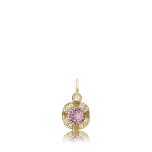 Synthetic Pink Zircon October Birthstone Disc Charm in 14K Yellow Gold