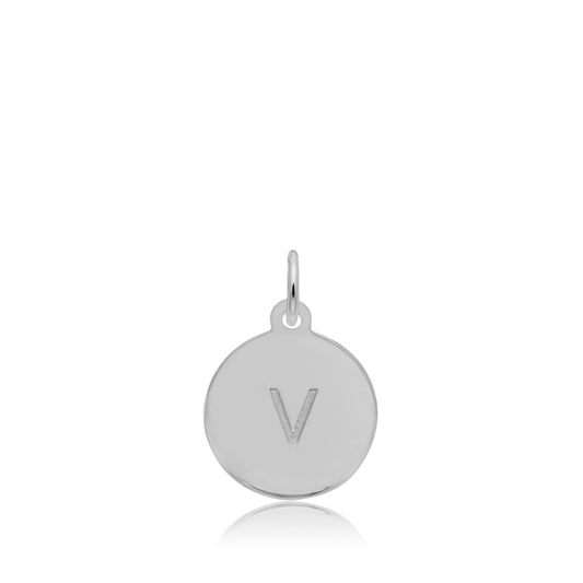 Initial V Disc Charm in Sterling Silver