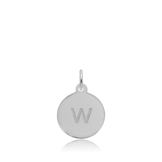 Initial W Disc Charm in Sterling Silver