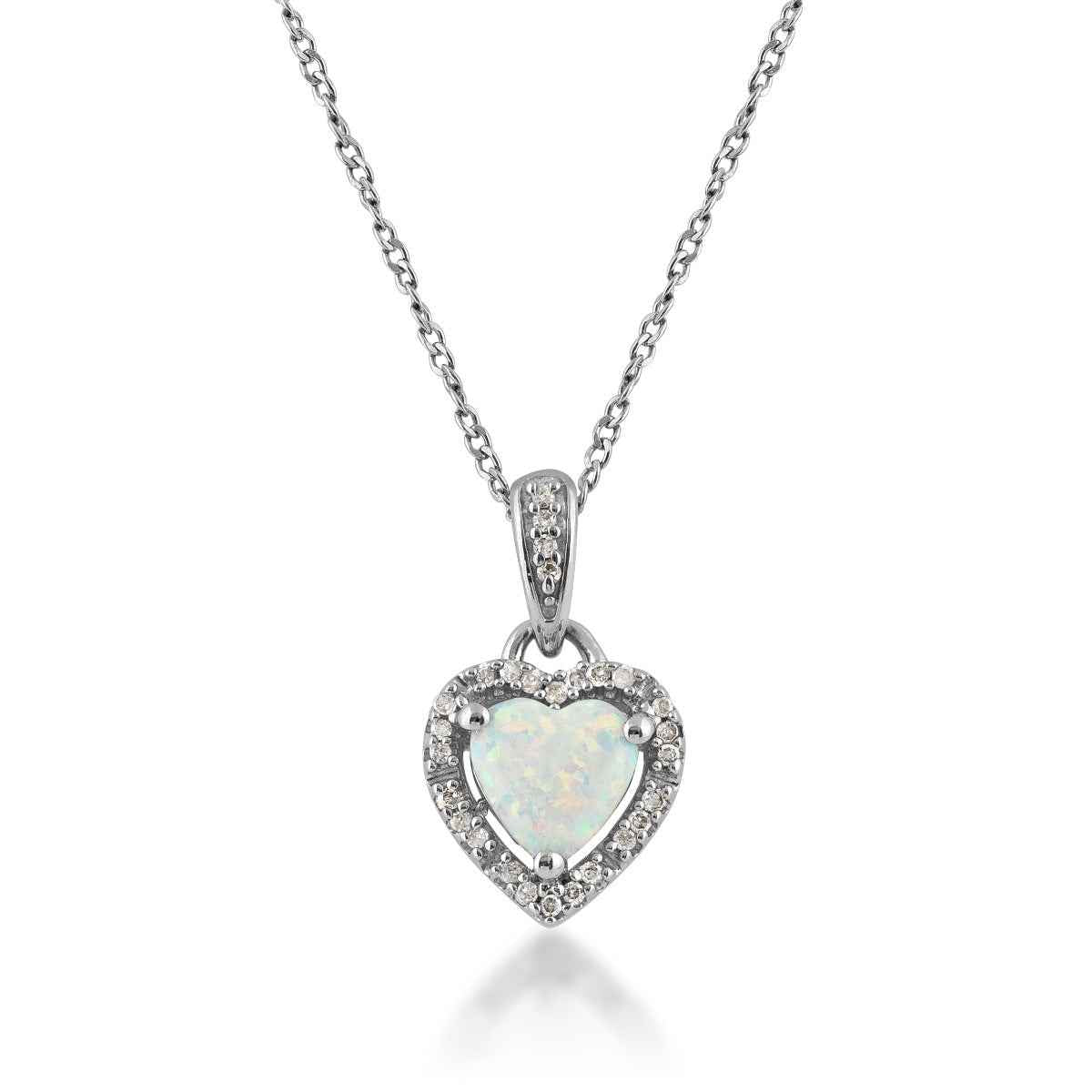 Created Heart Opal and Diamond Accent Pendant in Sterling Silver