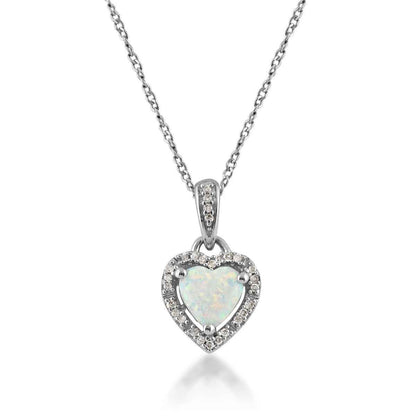 Created Heart Opal and Diamond Accent Pendant in Sterling Silver