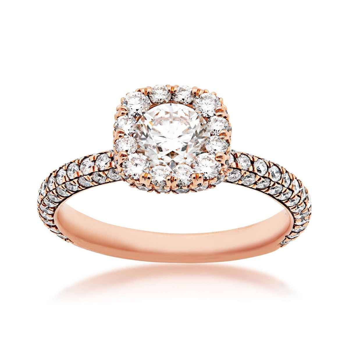 1-7/8 ct. tw. Round Brilliant Diamond Engagement Ring with Pave Diamond Halo & Band in 14K Pink Gold