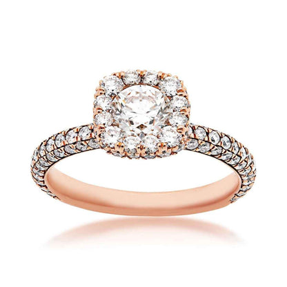 1-7/8 ct. tw. Round Brilliant Diamond Engagement Ring with Pave Diamond Halo & Band in 14K Pink Gold