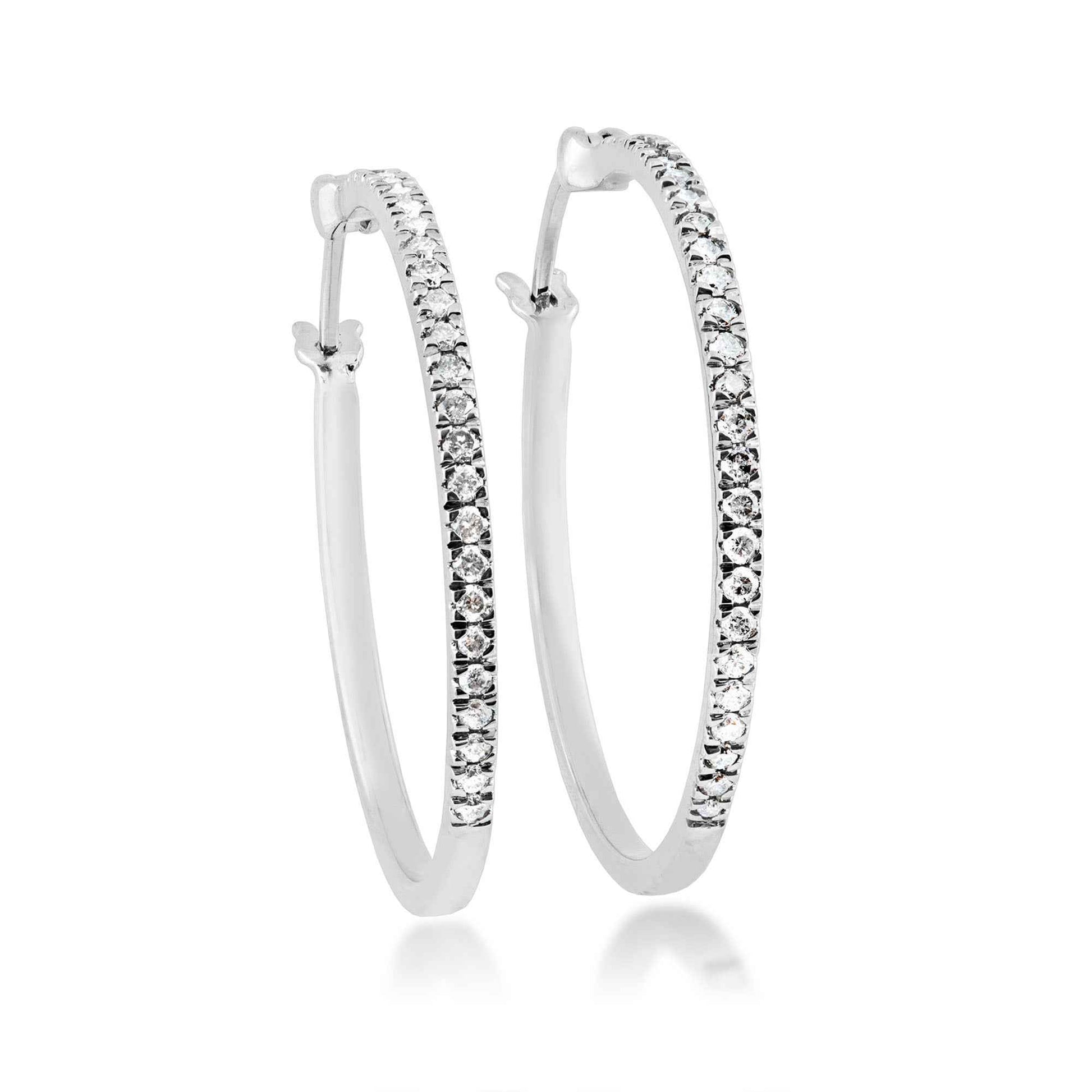 1/4 ct. tw. Diamond Hoop Earrings in 10K White Gold