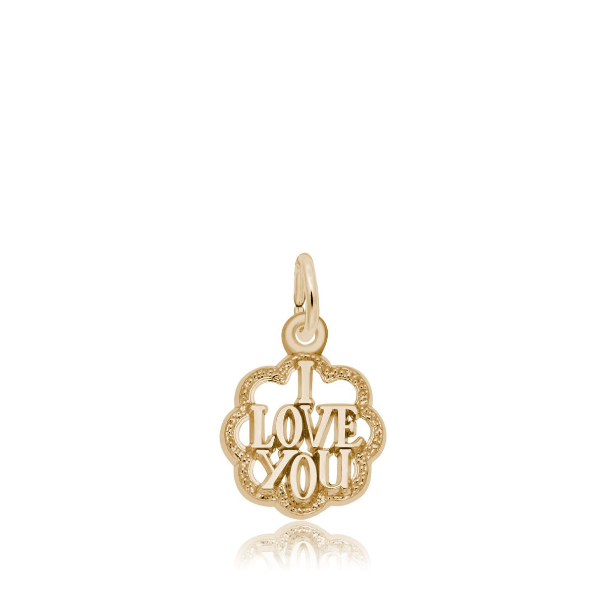 I Love You Charm with Scalloped Border in 14K Yellow Gold