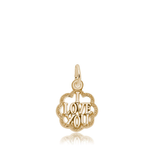I Love You Charm with Scalloped Border in 14K Yellow Gold