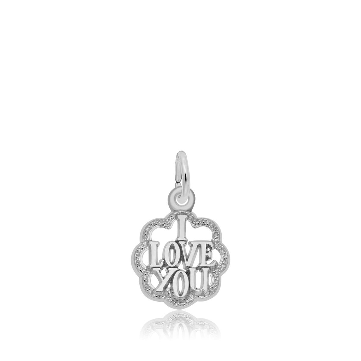 I Love You Charm with Scalloped Border in Sterling Silver