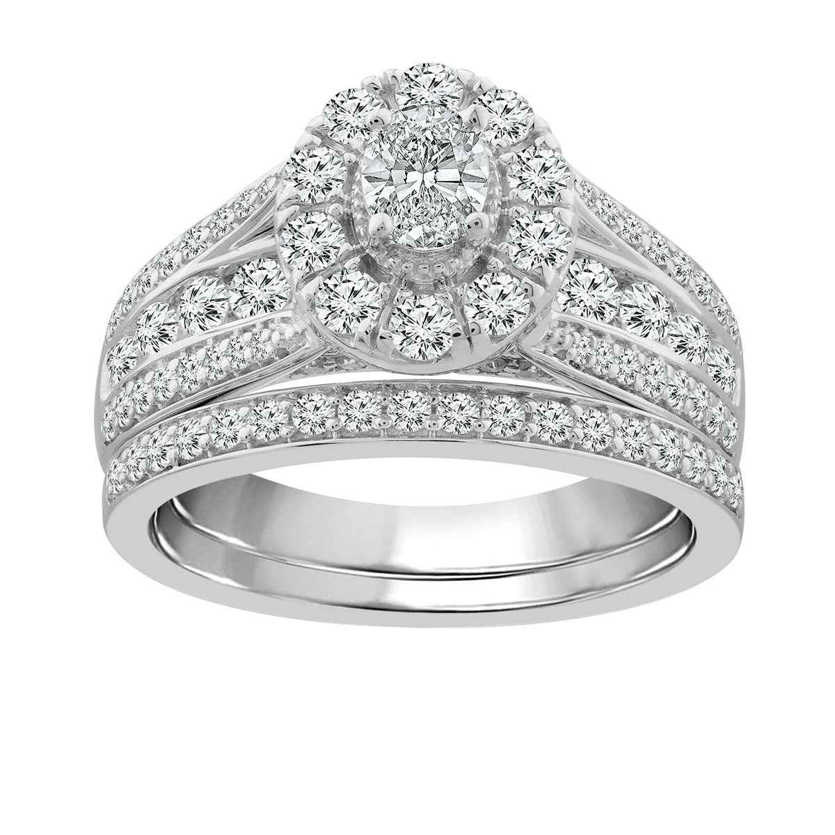 Amaura 1-1/2 ct. tw. Oval Diamond Halo with Multi-Row Diamond Band Wedding Set in 10K White Gold