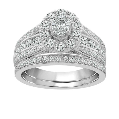 Amaura 1-1/2 ct. tw. Oval Diamond Halo with Multi-Row Diamond Band Wedding Set in 10K White Gold