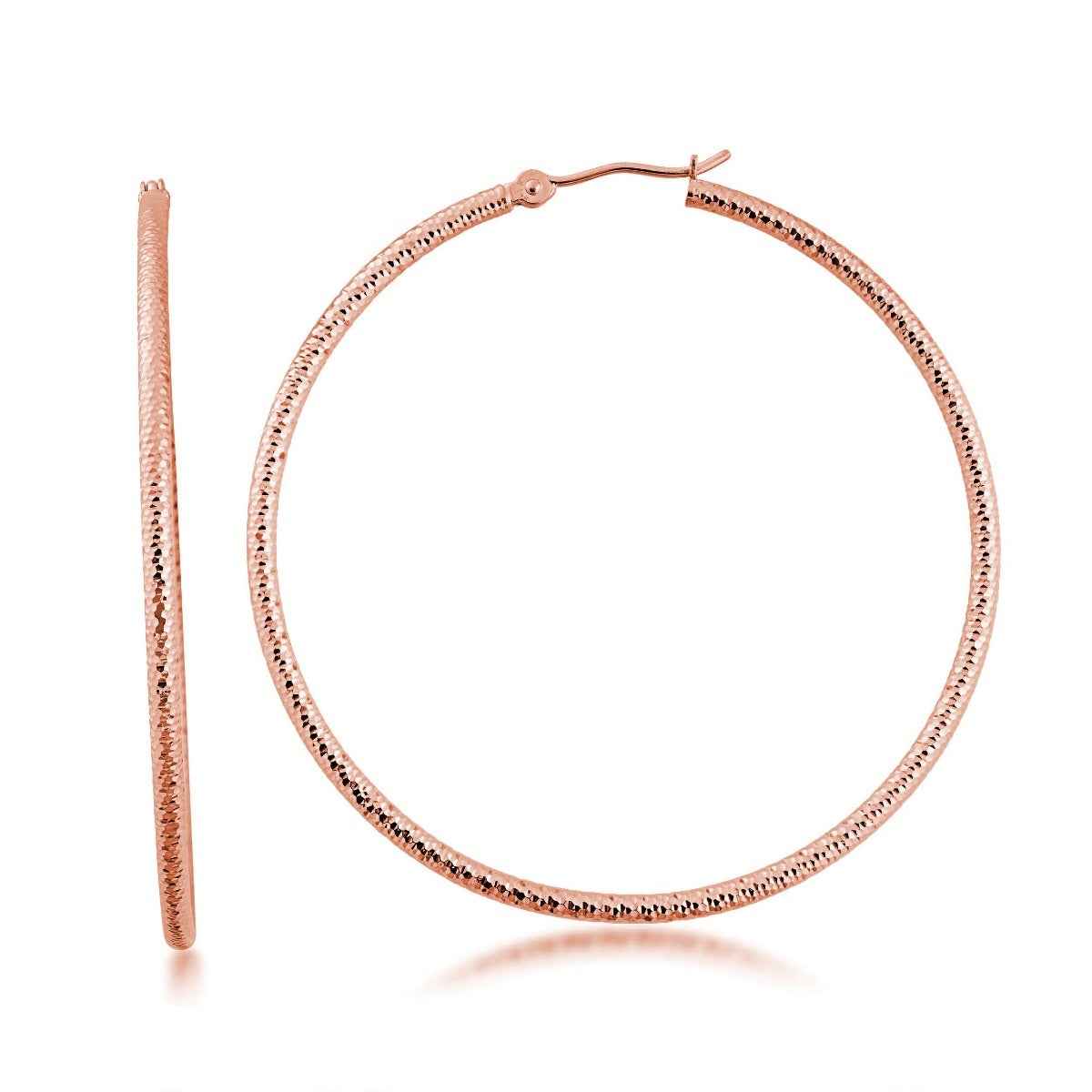 2x50mm Textured Hoop Earrings in 14K Pink Gold