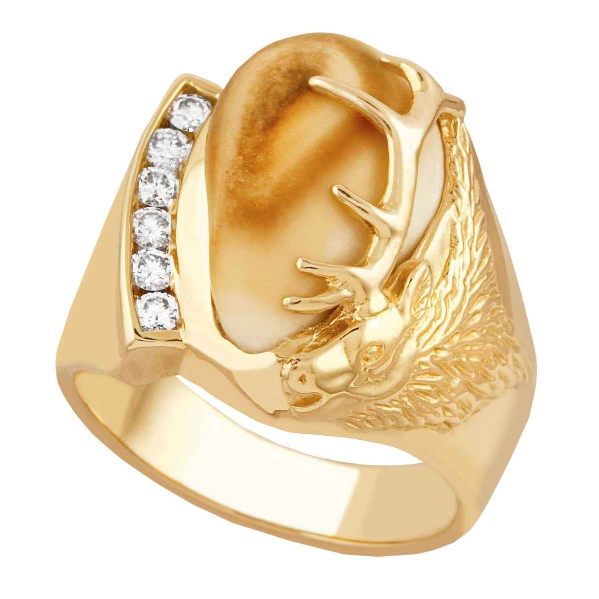 Men's Elk Ivory with 1/3 ct. tw. Round Diamond Ring in 14K Yellow Gold - I41753D Cascade