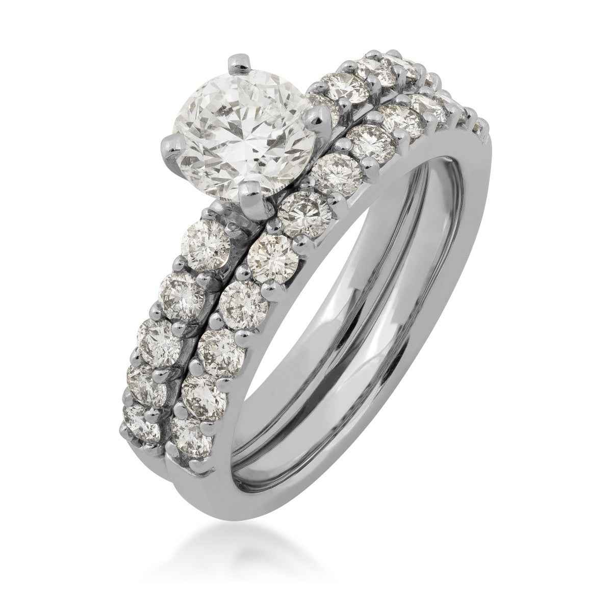 Natural 2 ct. tw. Round Brilliant Diamond Wedding Set in 14K White Gold front view (2)