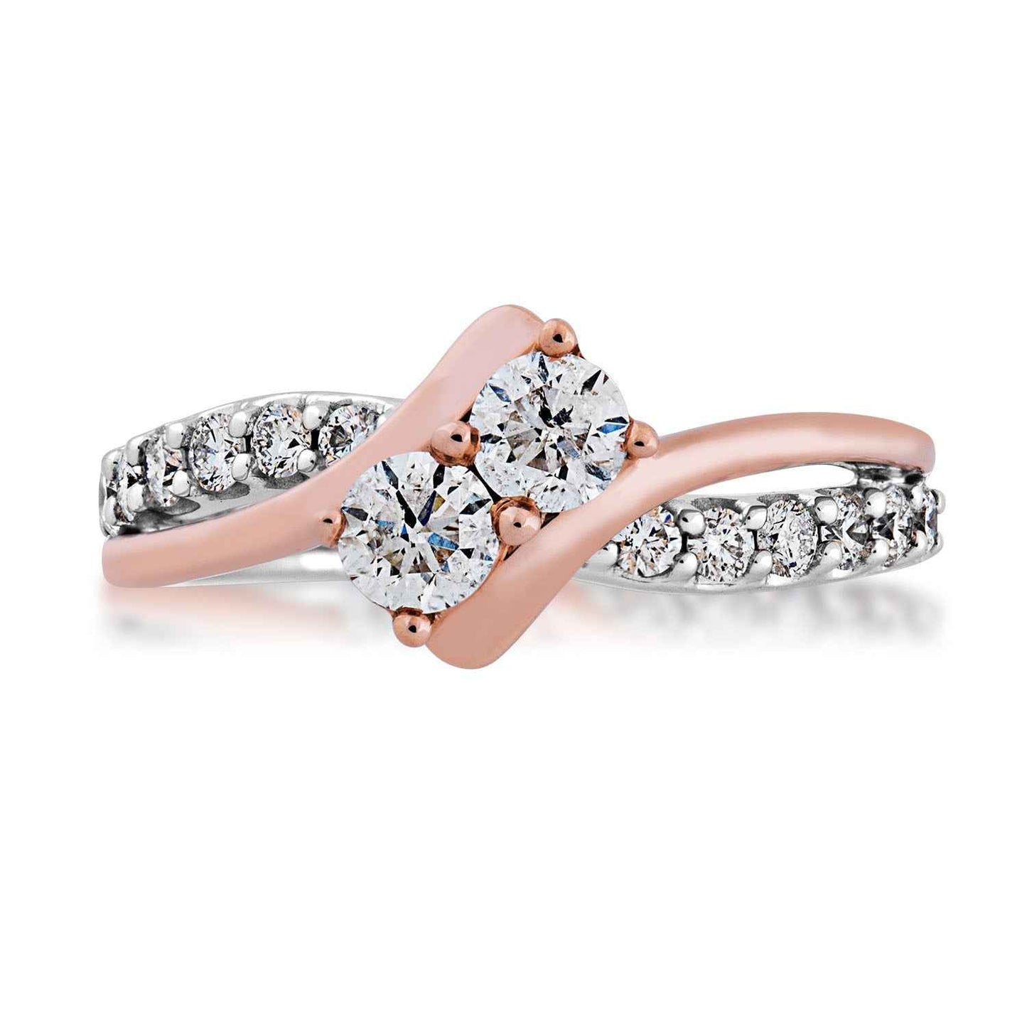 2BeLoved 1 ct. tw. 2-Stone Diamond Anniversary Ring in 14K Two-Tone White and Pink Gold front view