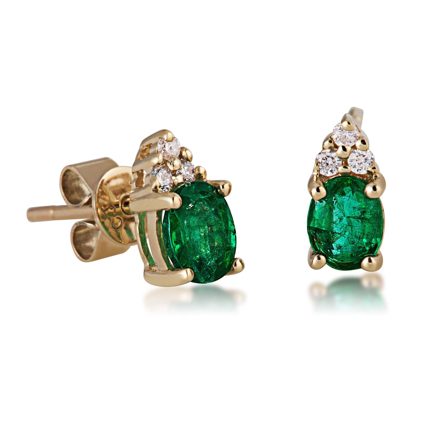 Emerald and Diamond Earrings in 10 Kt. Yellow Gold