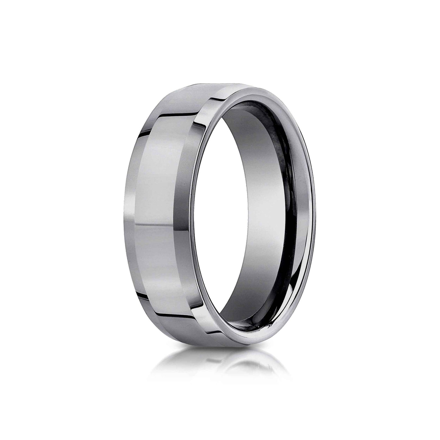 BENCHMARK Mens 7MM Tungsten Wedding Band with Beveled Edge front view