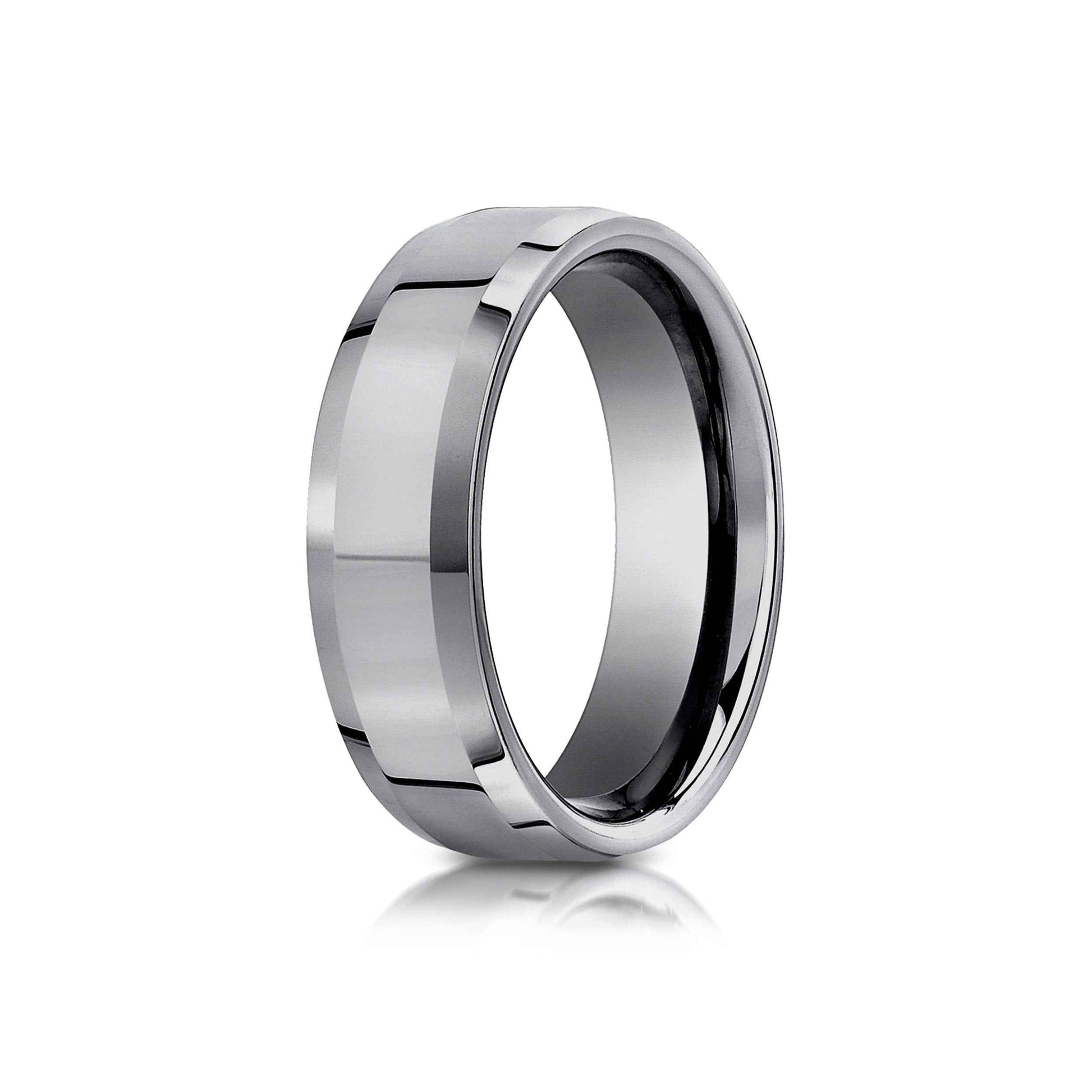 BENCHMARK Mens 7MM Tungsten Wedding Band with Beveled Edge front view