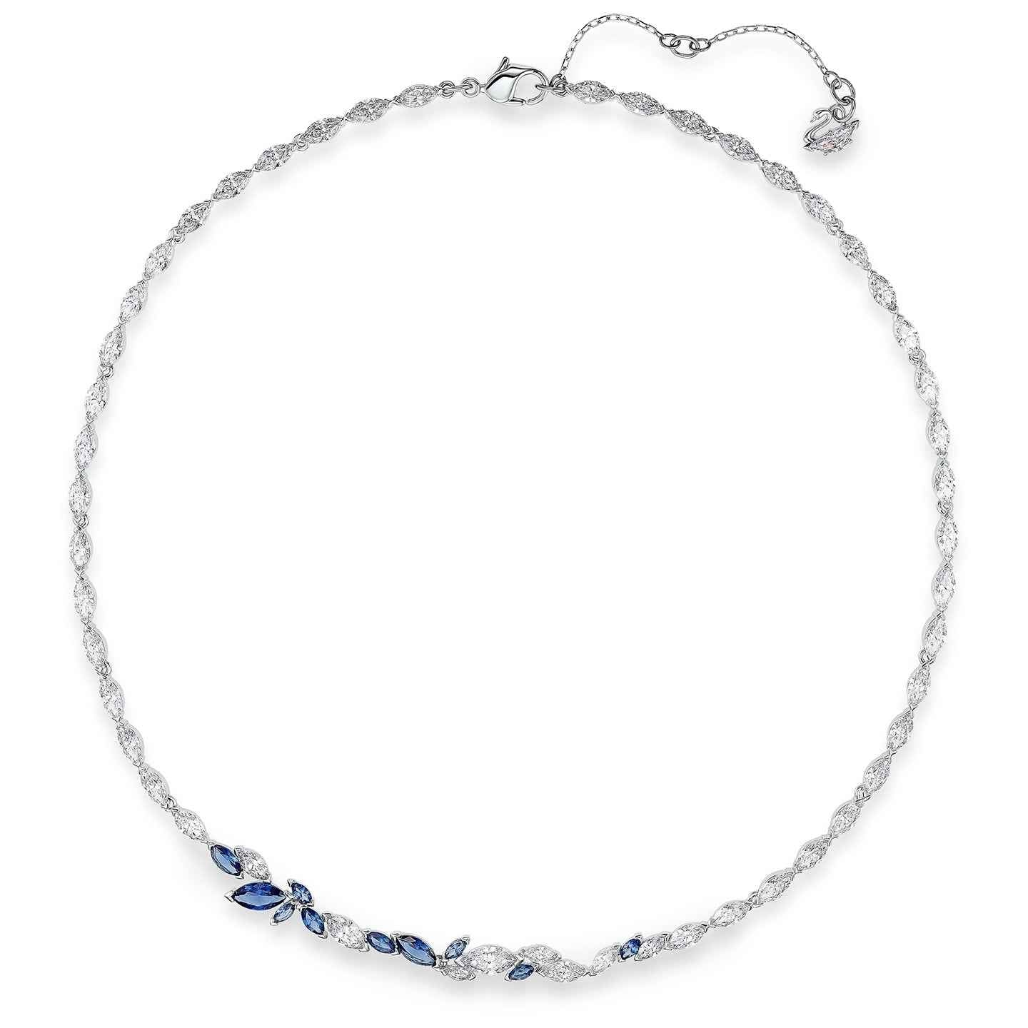 Swarovski Louison Dark Sapphire Blue Crystal Fashion Necklace in Silver Rhodium Plating