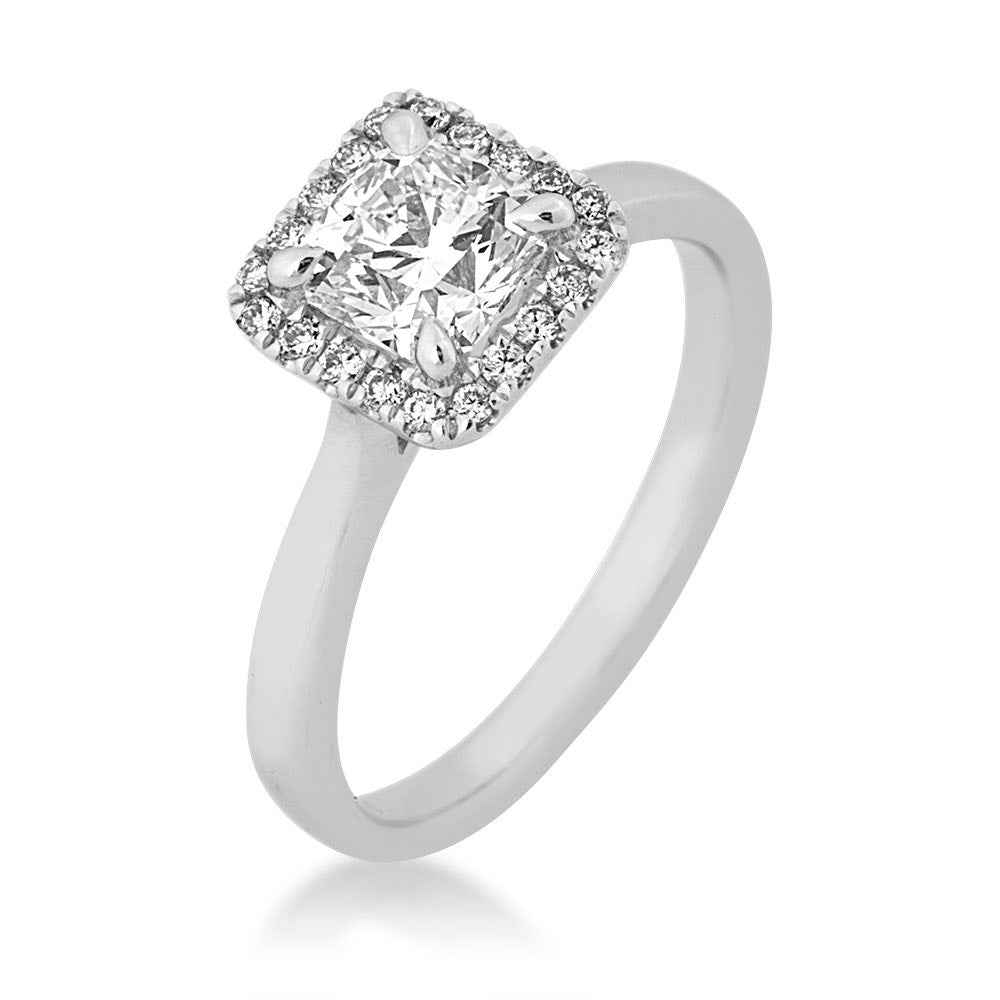 Canadian Rocks 1-1/6 ct. tw. Ideal Square Cut Diamond Halo Engagement Ring in 14K White Gold side profile