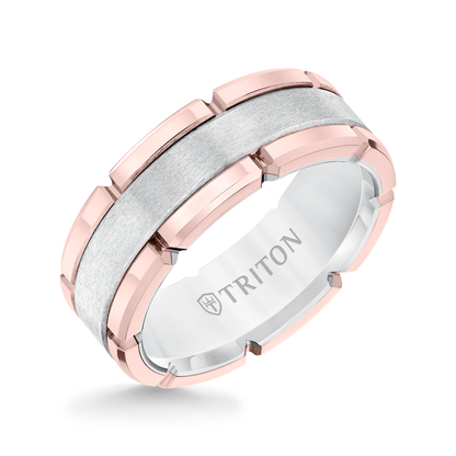 Men's Triton 8MM White and Pink Tungsten Wedding Band