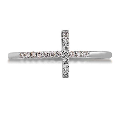 1/8 ct. tw. Round Diamond Cross Ring in 10K White Gold front view